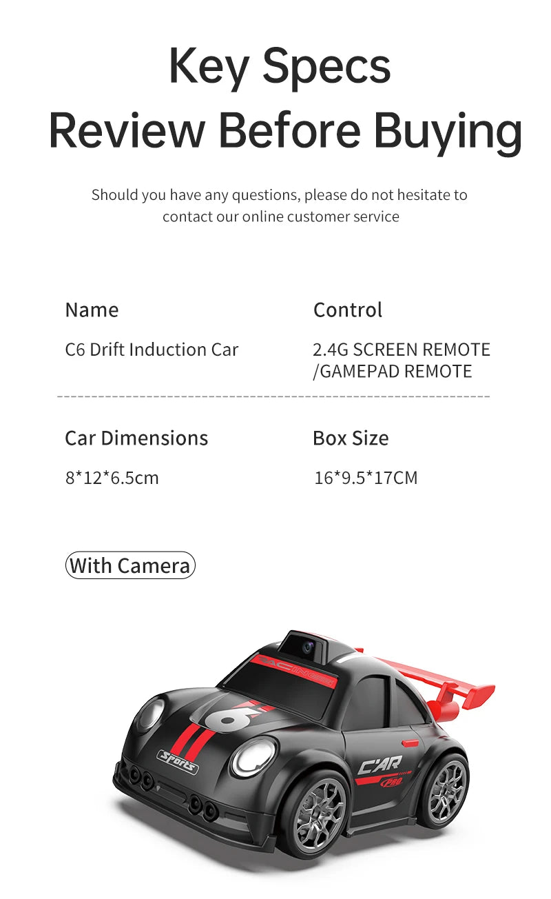 2026 New Camera RC Drift Car with Dual Mode Lights Sound  Screen Control Car Smart Induction Following Children's Toys Gift