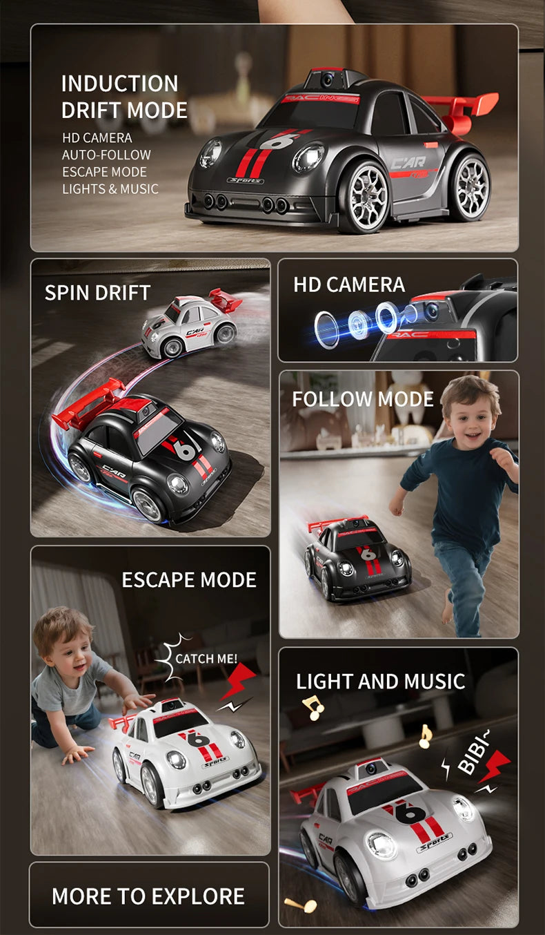 2026 New Camera RC Drift Car with Dual Mode Lights Sound  Screen Control Car Smart Induction Following Children's Toys Gift